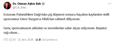 Bakan Bak'tan Emre Yazgan'a Başsağlığı